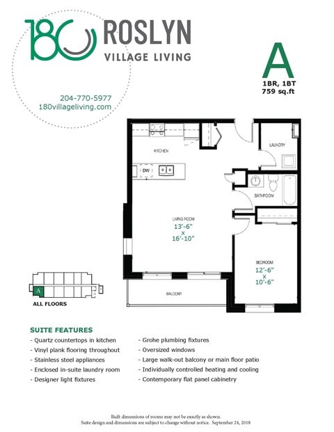 Floor plan for 1 bed, 1 bath, 846 sqft